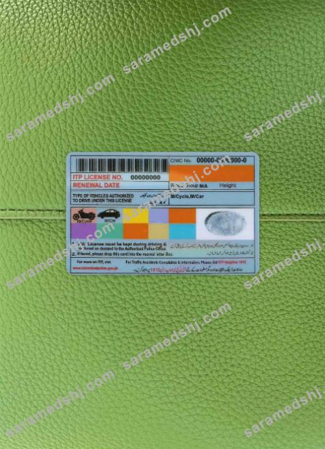 Pakistan Islamabad driving license photolook BACK